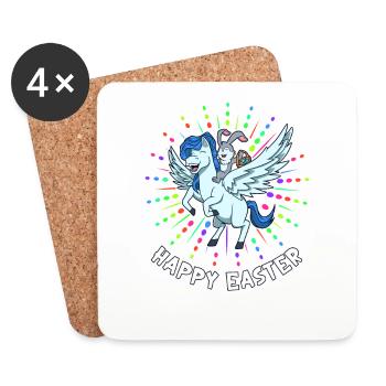 Osterhase reitet auf Pegasus - Frohe Ostern - Untersetzer (4er-Set) - Weiß - Vorne