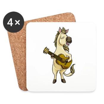 Comic horse joue de la guitare - Dessous de verre (lot de 4) - blanc - Devant