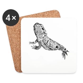 Stroke Drawing - Bearded Dragon - Coasters (set of 4) - white - Front