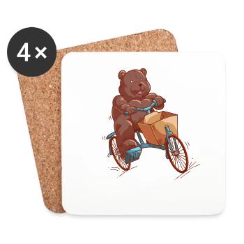 Comic Teddy fährt Lastenrad - Untersetzer (4er-Set) - Weiß - Vorne