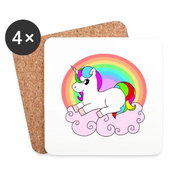 Süßes Einhorn auf einer Wolke mit Regenbogen - Untersetzer (4er-Set) - Weiß - Vorne