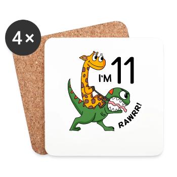 11 birthday boy - 11 years Dino Giraffe - Coasters (set of 4) - white - Front