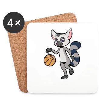Comic Lemur spielt Basketball - Untersetzer (4er-Set) - Weiß - Vorne
