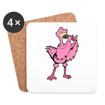 Cartoon Flamingo - Flute Player - Coasters (set of 4) - white - Front