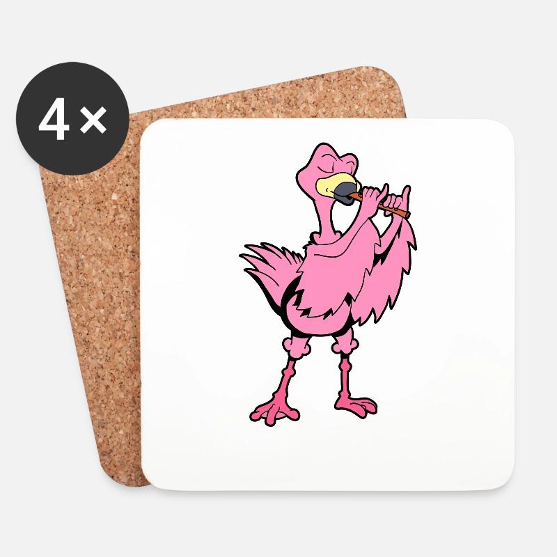 Cartoon Flamingo - Flötenspieler - Untersetzer (4er-Set) - Weiß