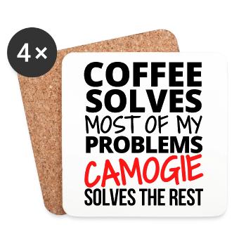 Camogie: Coffee solves most of my problems - Coasters (set of 4) - white - Front