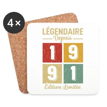Légendaire Depuis 1991 - Dessous de verre (lot de 4) - blanc - Devant