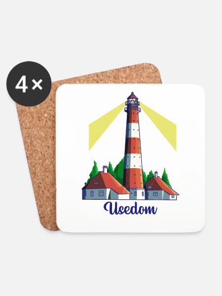 Leuchtturm - Insel Usedom - Untersetzer (4er-Set) - Weiß