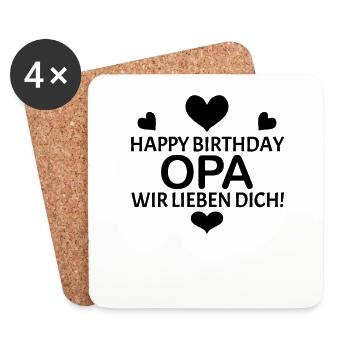 Happy Birthday Opa - Untersetzer (4er-Set) - Weiß - Vorne
