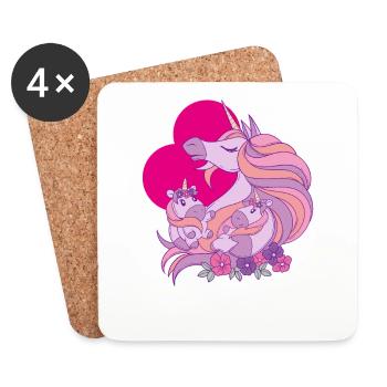 Einhorn Mama mit Einhorn Töchtern - Untersetzer (4er-Set) - Weiß - Vorne
