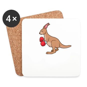 Avec des gants de boxe - Cartoon Kangaroo Boxt - Dessous de verre (lot de 4) - blanc - Devant