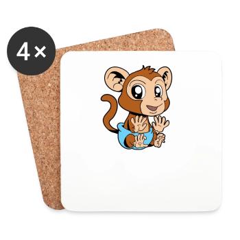 Kawaii Baby Monkey - Coasters (set of 4) - white - Front