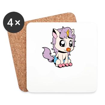 Kawaii Bébé Licorne - Dessous de verre (lot de 4) - blanc - Devant