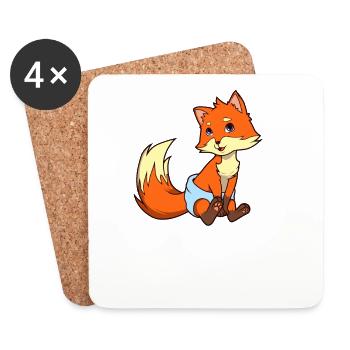 Kawaii Baby Fox - Coasters (set of 4) - white - Front