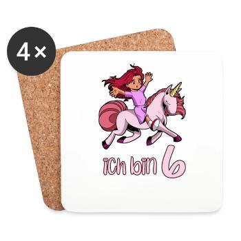 Geburtstagsshirt Einhorn - 6 Geburtstag Mädchen - Untersetzer (4er-Set) - Weiß - Vorne