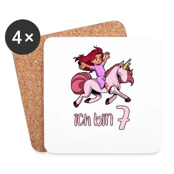 Geburtstagsshirt Einhorn - 7 Geburtstag Mädchen - Untersetzer (4er-Set) - Weiß - Vorne