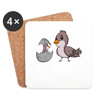 Moineau domestique avec bébé moineau domestique - Dessous de verre (lot de 4) - blanc - Devant