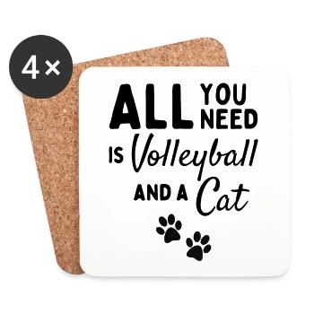 Tout ce dont vous avez besoin est du volley-ball et un chat. - Dessous de verre (lot de 4) - blanc - Devant