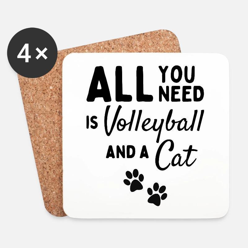 Alles, was Sie brauchen, ist Volleyball und eine Katze. - Untersetzer (4er-Set) - Weiß