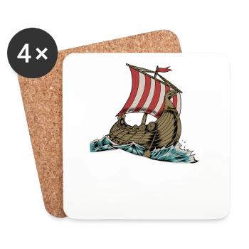 Navire viking nordique Drakkar - Dessous de verre (lot de 4) - blanc - Devant