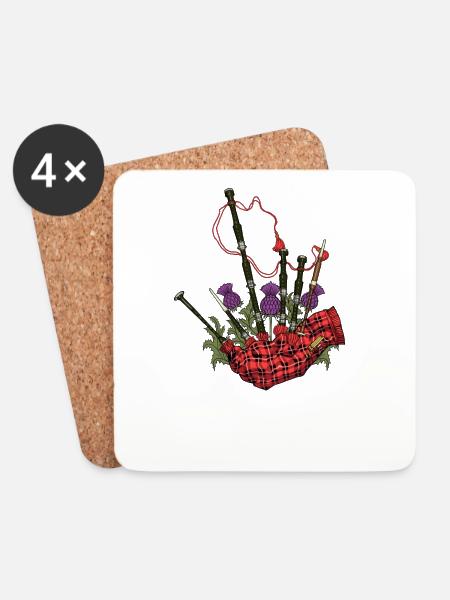 Schottische Ästhetik - Distel und Dudelsack - Untersetzer (4er-Set) - Weiß