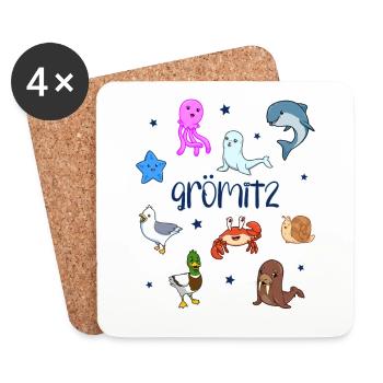 Süße Tiere in Grömitz - Untersetzer (4er-Set) - Weiß - Vorne