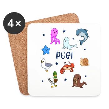 Süße Tiere in Poel - Untersetzer (4er-Set) - Weiß - Vorne