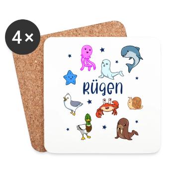 Süße Tiere in Rügen - Untersetzer (4er-Set) - Weiß - Vorne