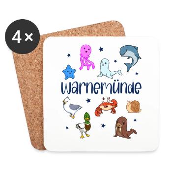 Süße Tiere in Warnemünde - Untersetzer (4er-Set) - Weiß - Vorne