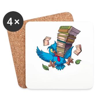 Cartoon Eule mit Bücherstapel - Büchereule - Untersetzer (4er-Set) - Weiß - Vorne