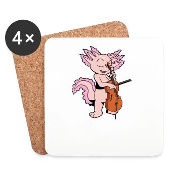 Comic Axolotl spielt Cello - Untersetzer (4er-Set) - Weiß - Vorne