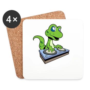 Cartoon Gecko DJ am Turntable - Untersetzer (4er-Set) - Weiß - Vorne