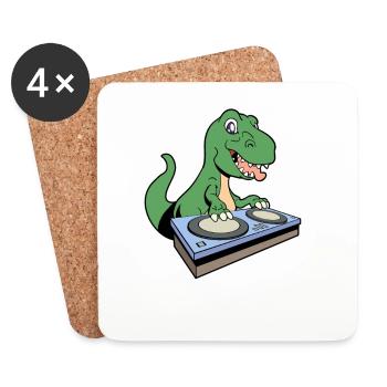 Cartoon TREX DJ am Turntable - Untersetzer (4er-Set) - Weiß - Vorne