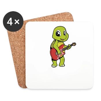 Comic Turtle joue de la guitare électrique - Dessous de verre (lot de 4) - blanc - Devant