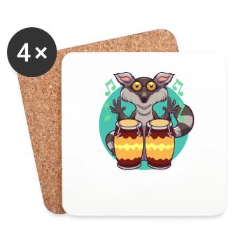 Comic Lemur spielt Percussion - Untersetzer (4er-Set) - Weiß - Vorne
