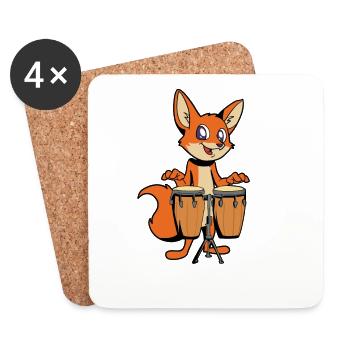 Comic Fuchs plays percussion - Coasters (set of 4) - white - Front