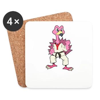Comic Flamingo macht Karate - Untersetzer (4er-Set) - Weiß - Vorne