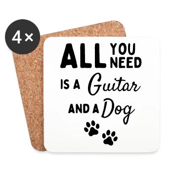 Tout ce dont vous avez besoin est une guitare et un chien. - Dessous de verre (lot de 4) - blanc - Devant