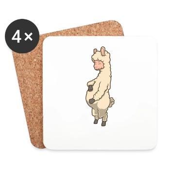 Lama avec ventre de bébé - Enceinte - Dessous de verre (lot de 4) - blanc - Devant