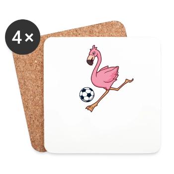 Comic Flamingo joue au football - Dessous de verre (lot de 4) - blanc - Devant
