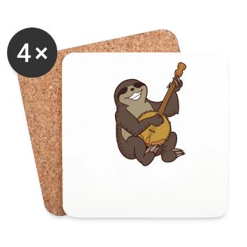 Comic sloth plays banjo - Coasters (set of 4) - white - Front