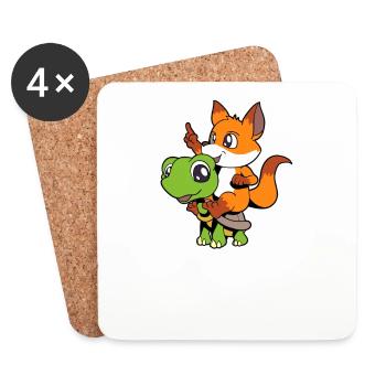 Comic - Sweet fox assis sur une tortue - Dessous de verre (lot de 4) - blanc - Devant