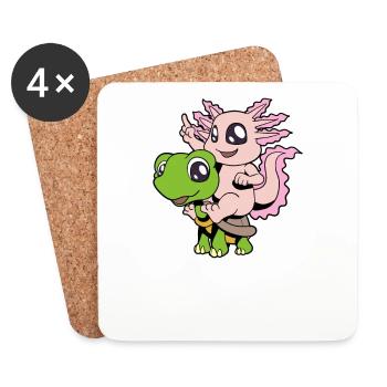 Comic - Sweet axolotl sits on turtle - Coasters (set of 4) - white - Front