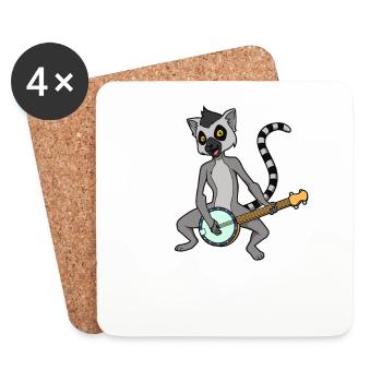 Comic Lemur plays banjo - Coasters (set of 4) - white - Front