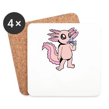 Comic Axolotl déguste un verre de vin - Buveur de vin - Dessous de verre (lot de 4) - blanc - Devant