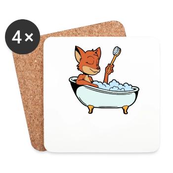 Fox prend un bain dans la baignoire - Dessous de verre (lot de 4) - blanc - Devant