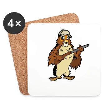 Eule mit Gewehr - Jäger - Untersetzer (4er-Set) - Weiß - Vorne