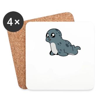 Kawaii Grey Seal - Coasters (set of 4) - white - Front