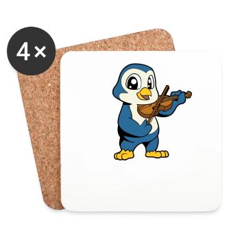 Comic Penguin joue du violon - Dessous de verre (lot de 4) - blanc - Devant