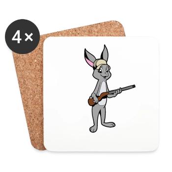 Rabbit with Rifle - Hunter - Coasters (set of 4) - white - Front